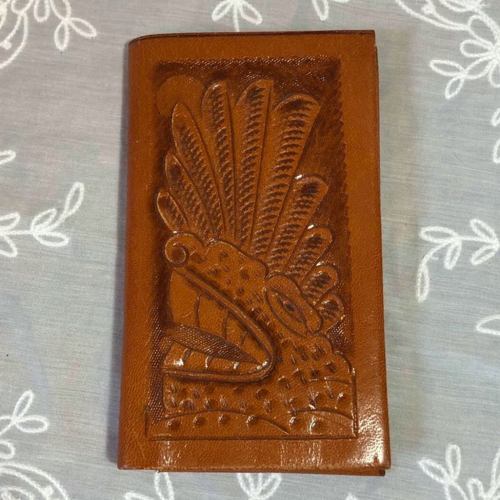 Mexican hand tooled leather wallet / checkbook